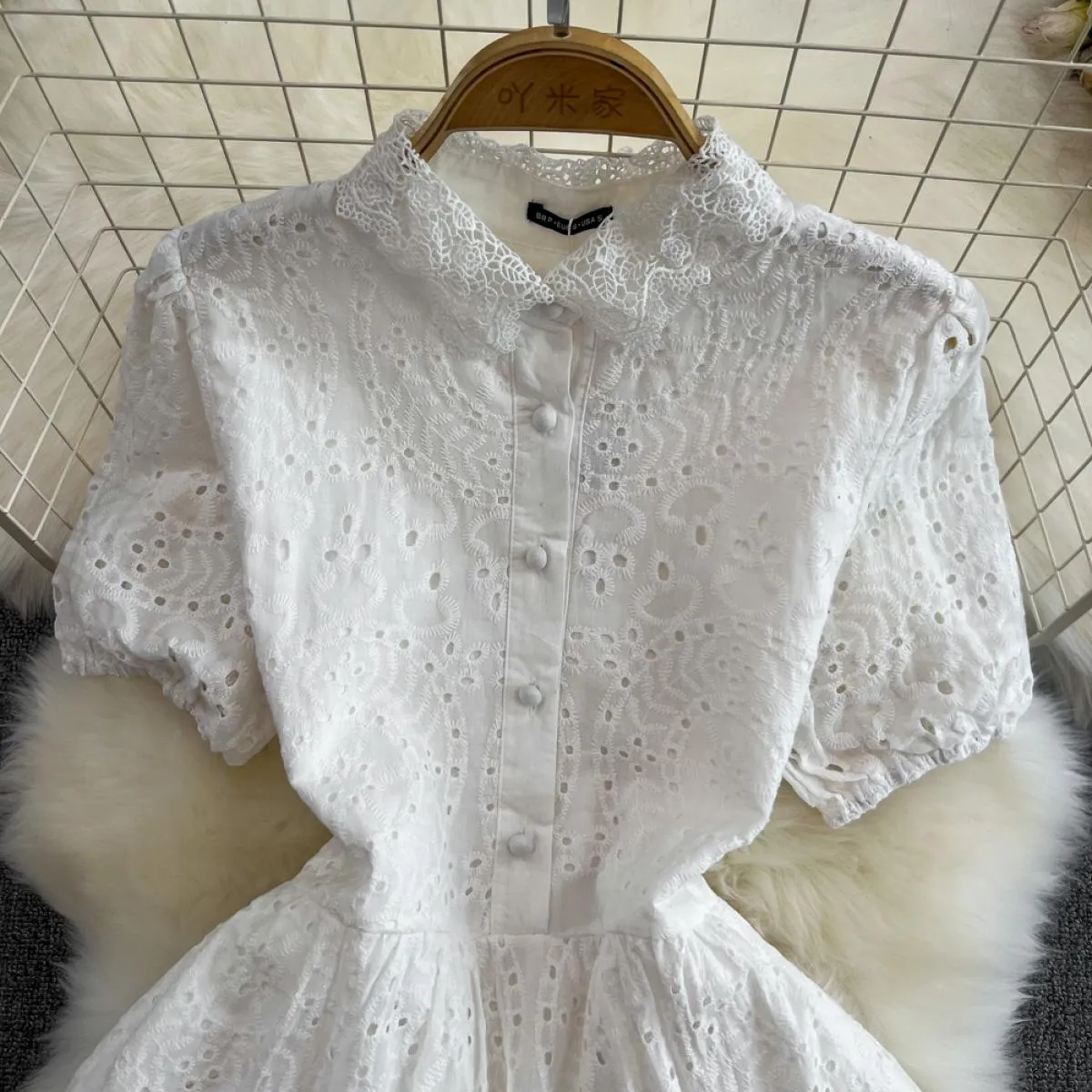 Estate Elegante Abito Lungo Boho Per Le Donne Del Merletto Floreale Risvolto Bottone Hollow Midi Abiti Femminili Festivo Traf Nu