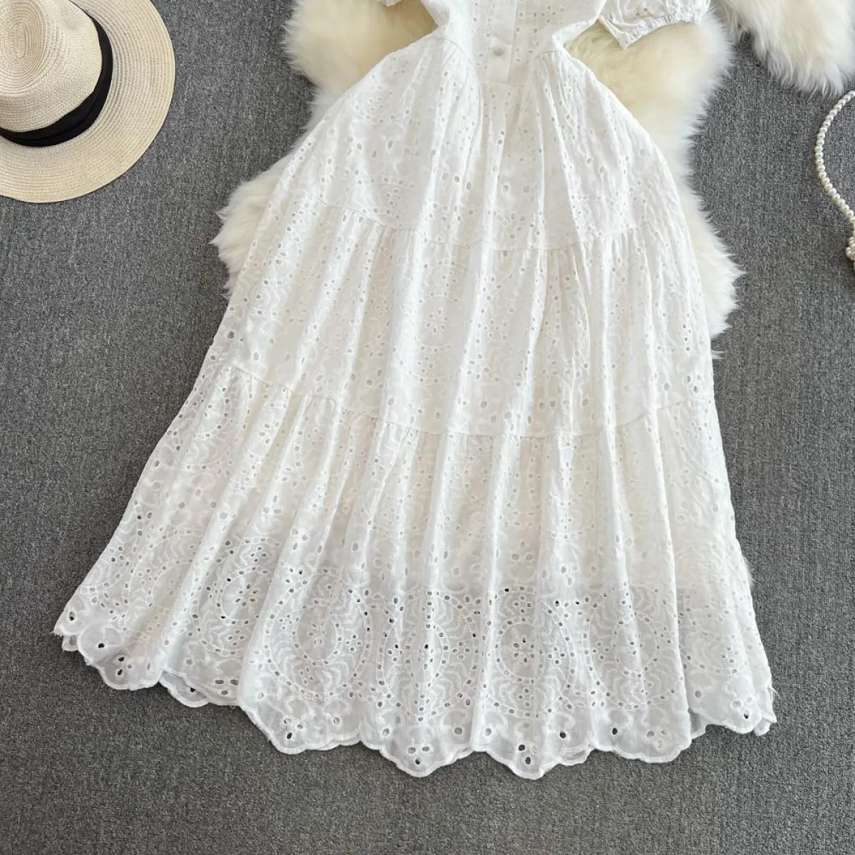 Estate Elegante Abito Lungo Boho Per Le Donne Del Merletto Floreale Risvolto Bottone Hollow Midi Abiti Femminili Festivo Traf Nu