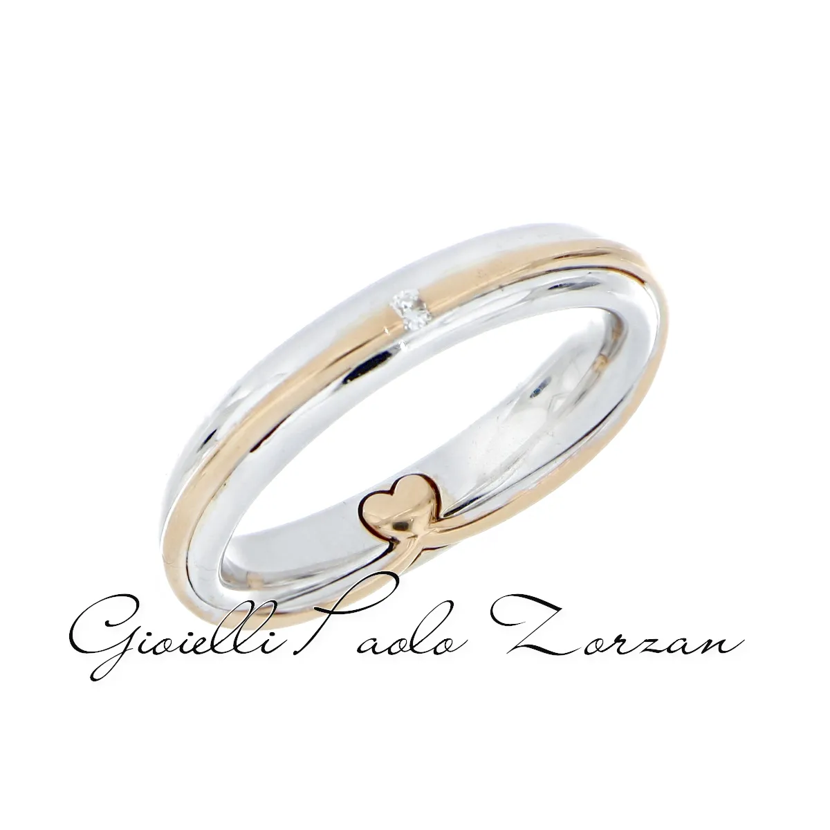 Fede Matrimoniale Polello in Oro Bianco, Rosa e Diamanti Mod. E 2695DBR