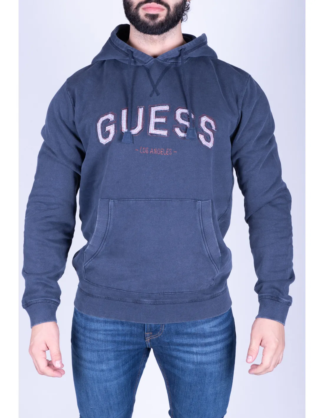 Felpa blu uomo Spencer Hoodie Fleece Guess