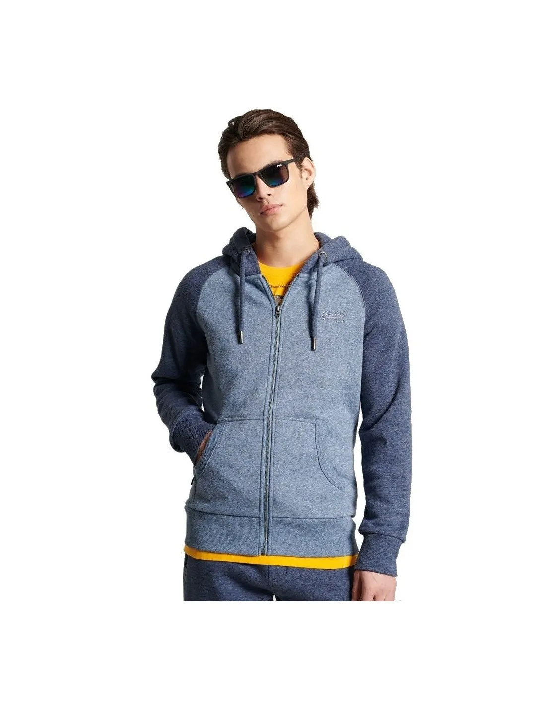 Felpa con cappuccio e zip Orange Label Classic Raglan blu ardesia Superdry