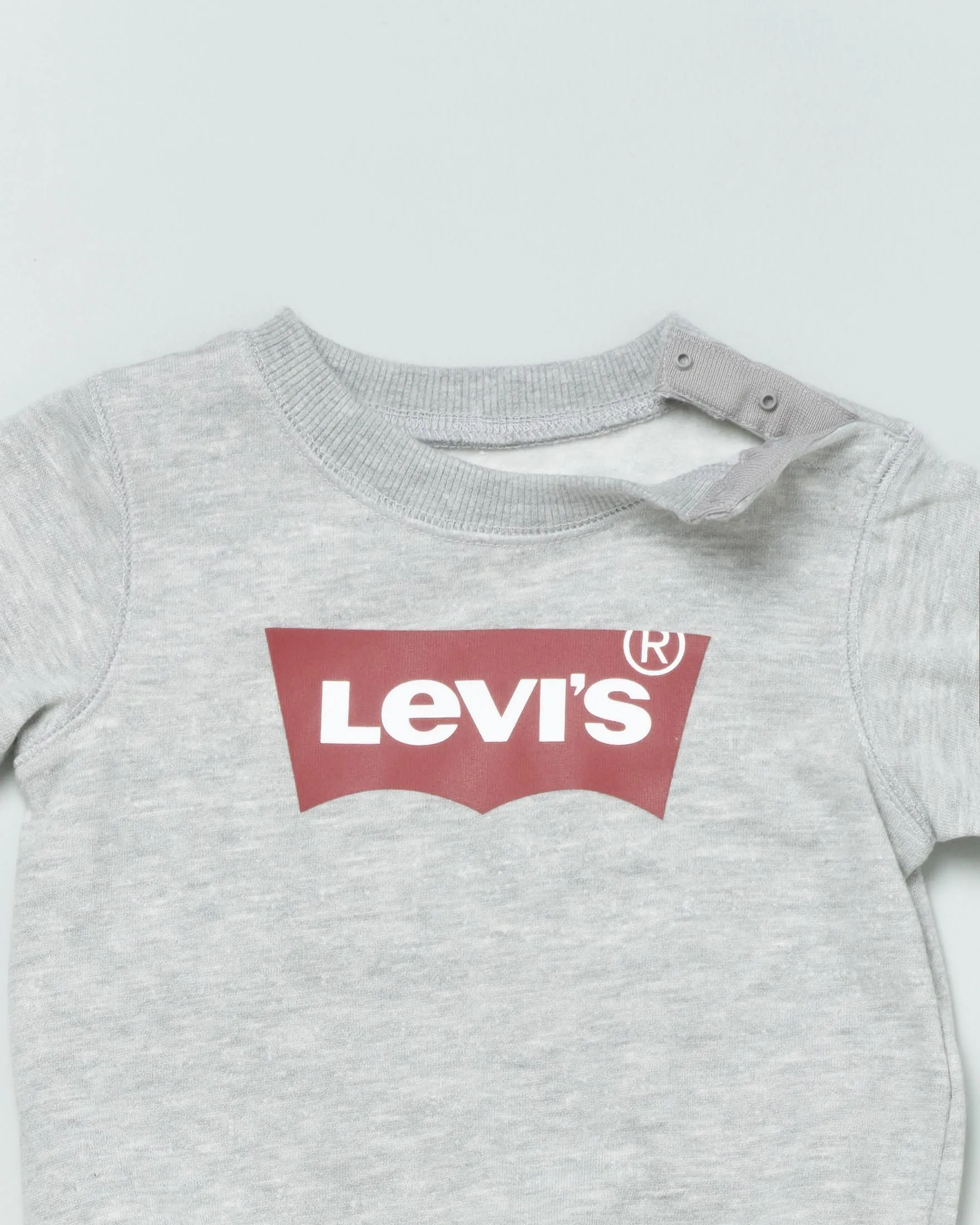 Felpa grigia girocollo con logo batwing rosso 9-24 mesi
