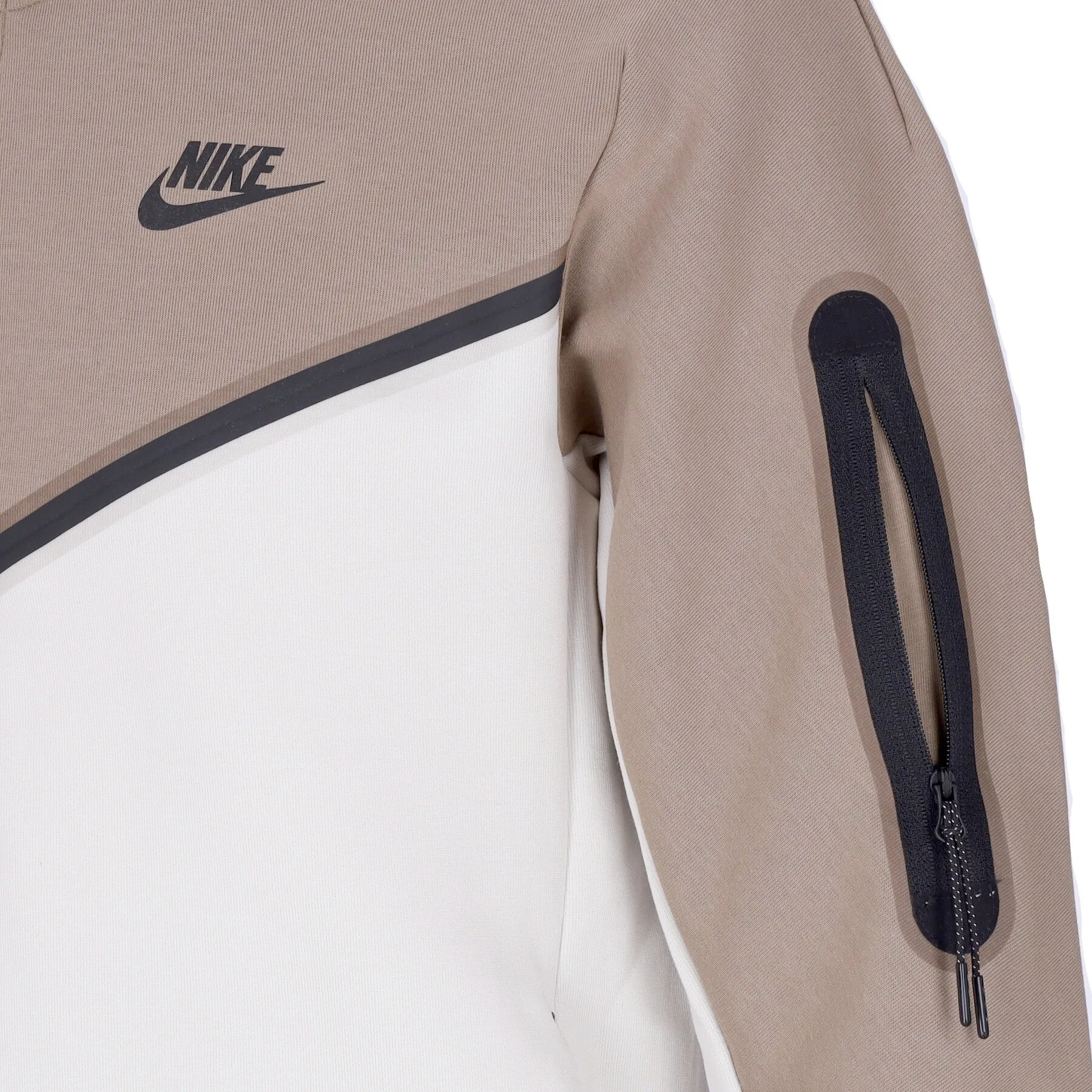 Felpa Leggera Cappuccio Zip Uomo Sportswear Tech Fleece Hoodie Sandalwood/light Bone/black