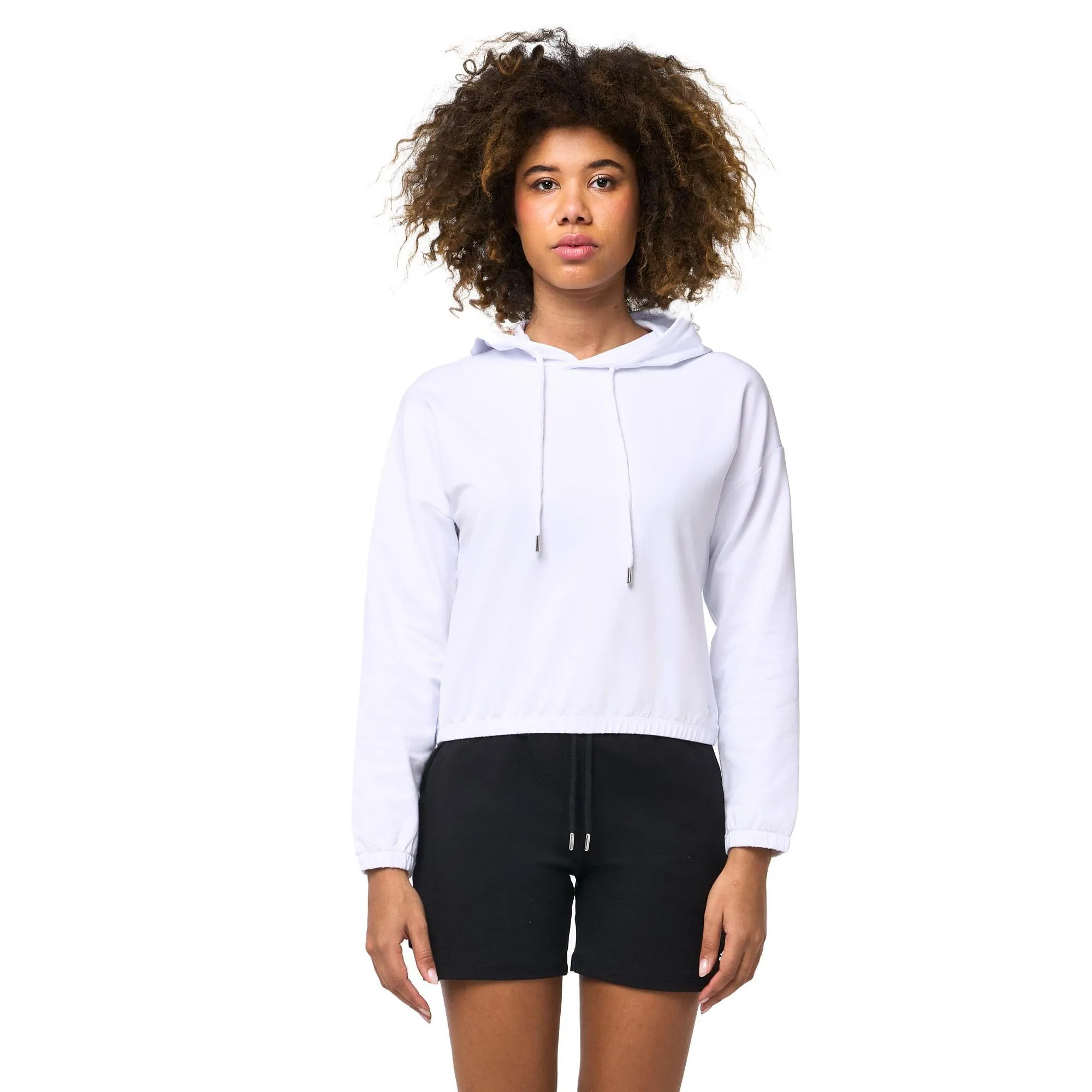 Felpa pull on corta crop con cappuccio da donna non felpata Leone Basic