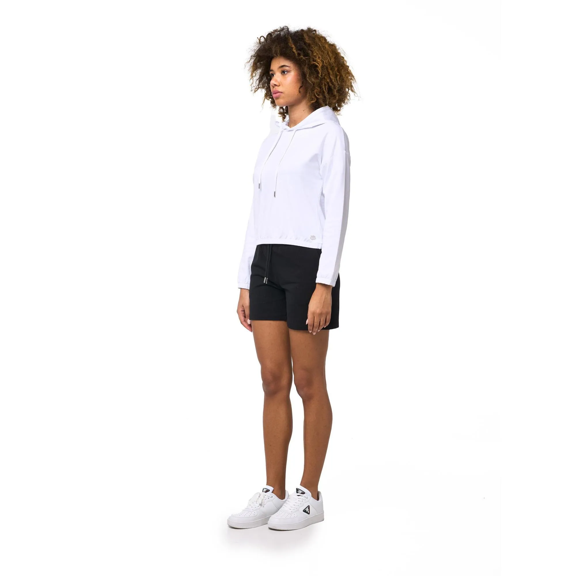 Felpa pull on corta crop con cappuccio da donna non felpata Leone Basic