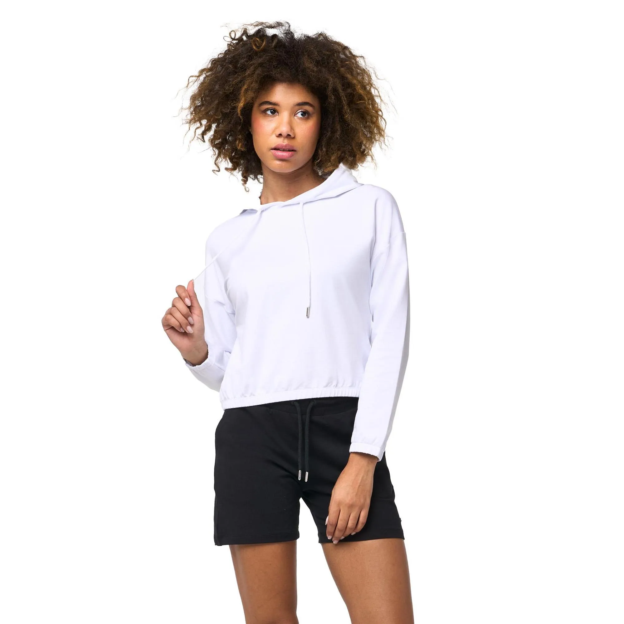 Felpa pull on corta crop con cappuccio da donna non felpata Leone Basic