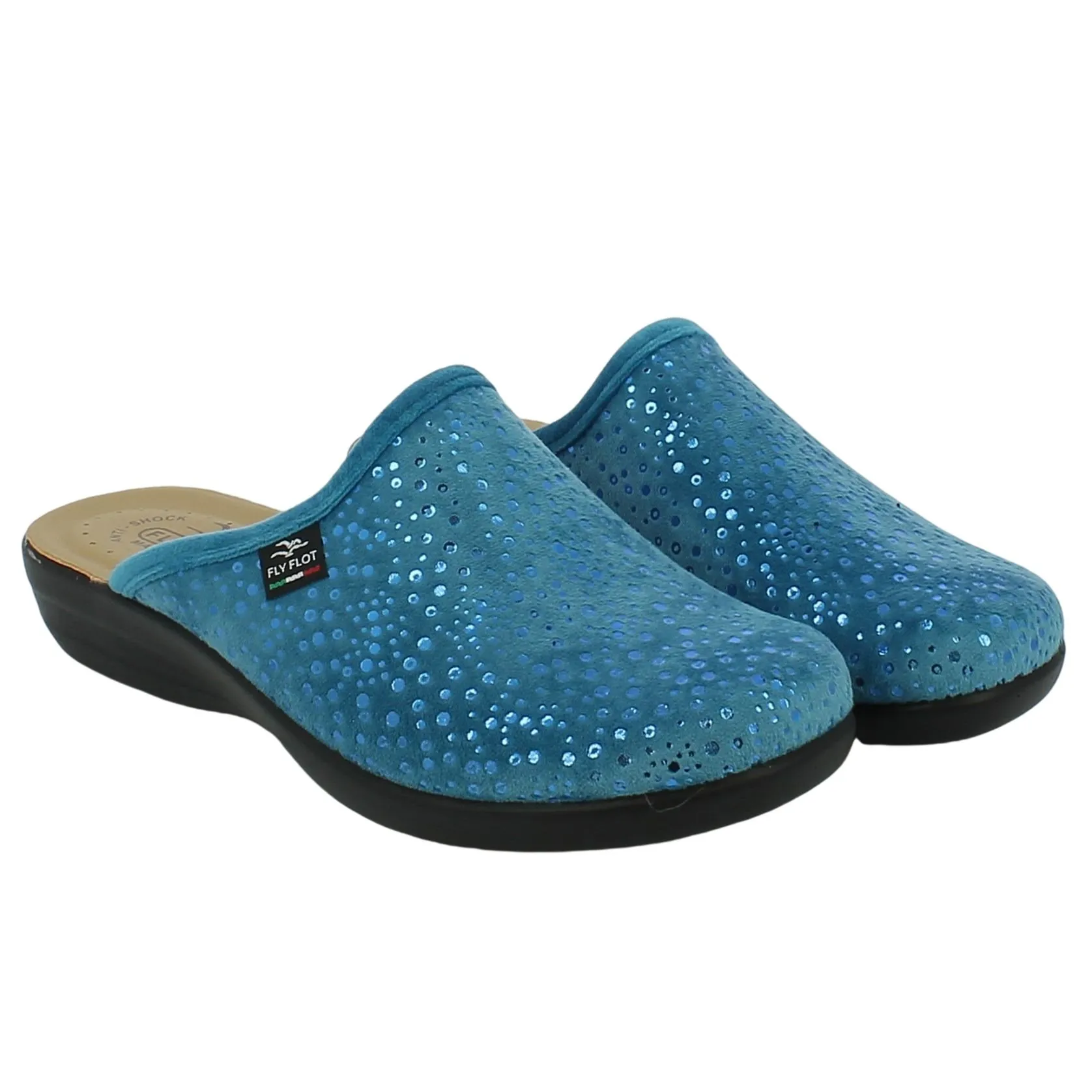 Fly Flot  Ciabatta azzurra con pois laminati 