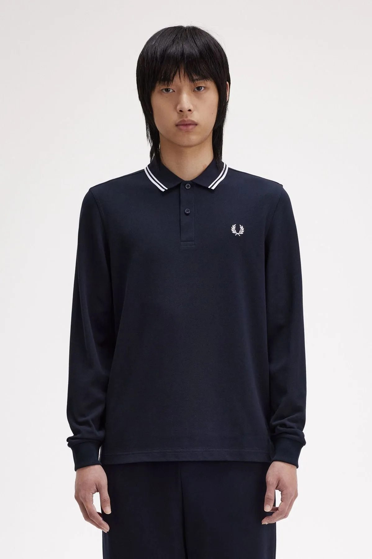 Fred Perry Polo Manica Lunga Blu con Bordino - M3636