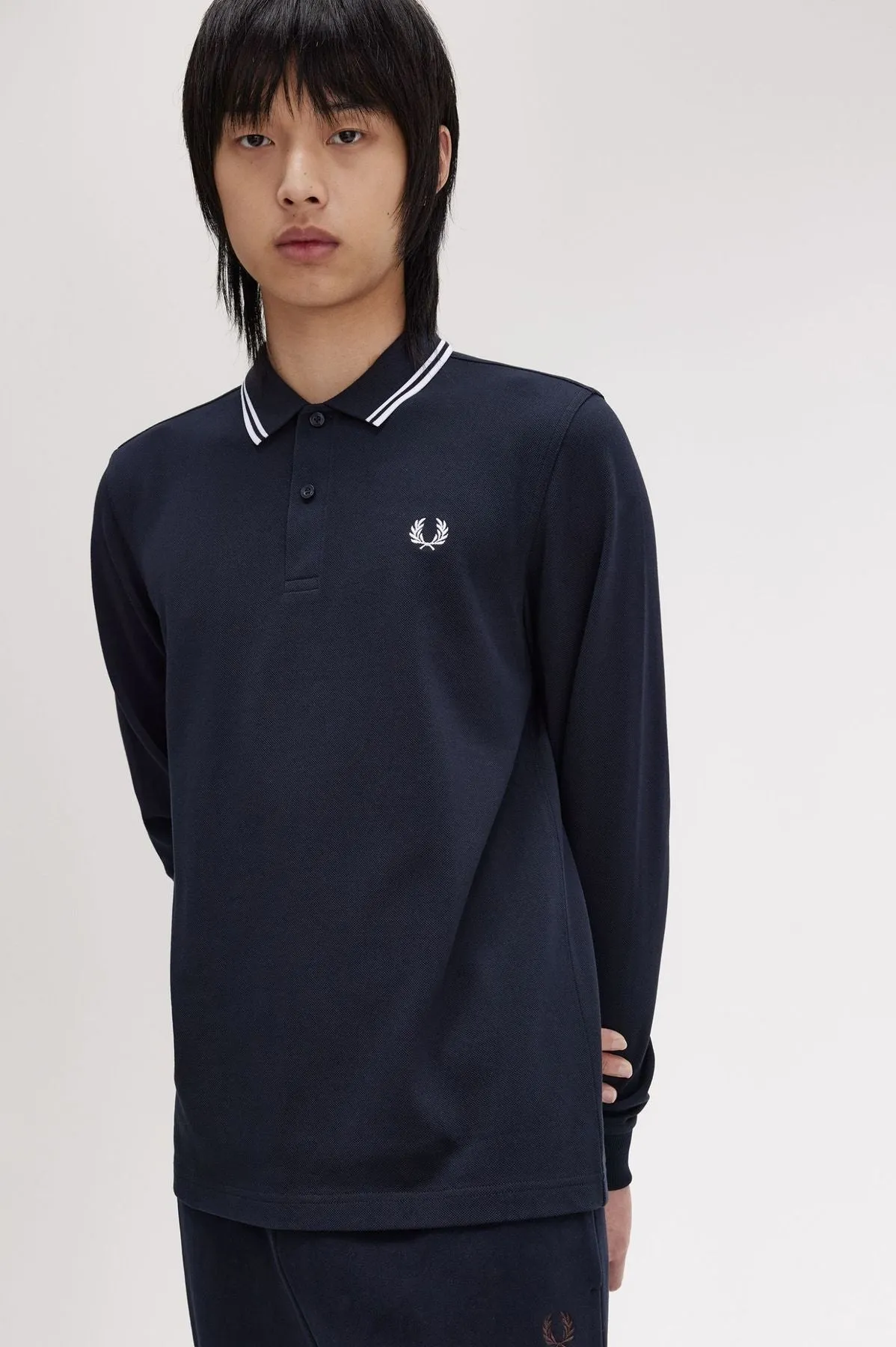 Fred Perry Polo Manica Lunga Blu con Bordino - M3636