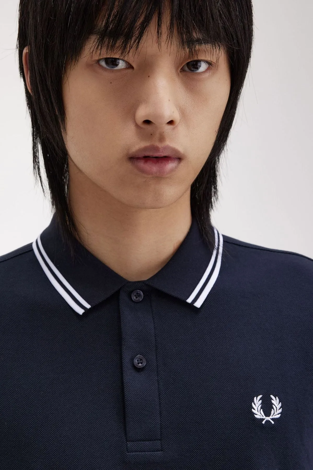 Fred Perry Polo Manica Lunga Blu con Bordino - M3636