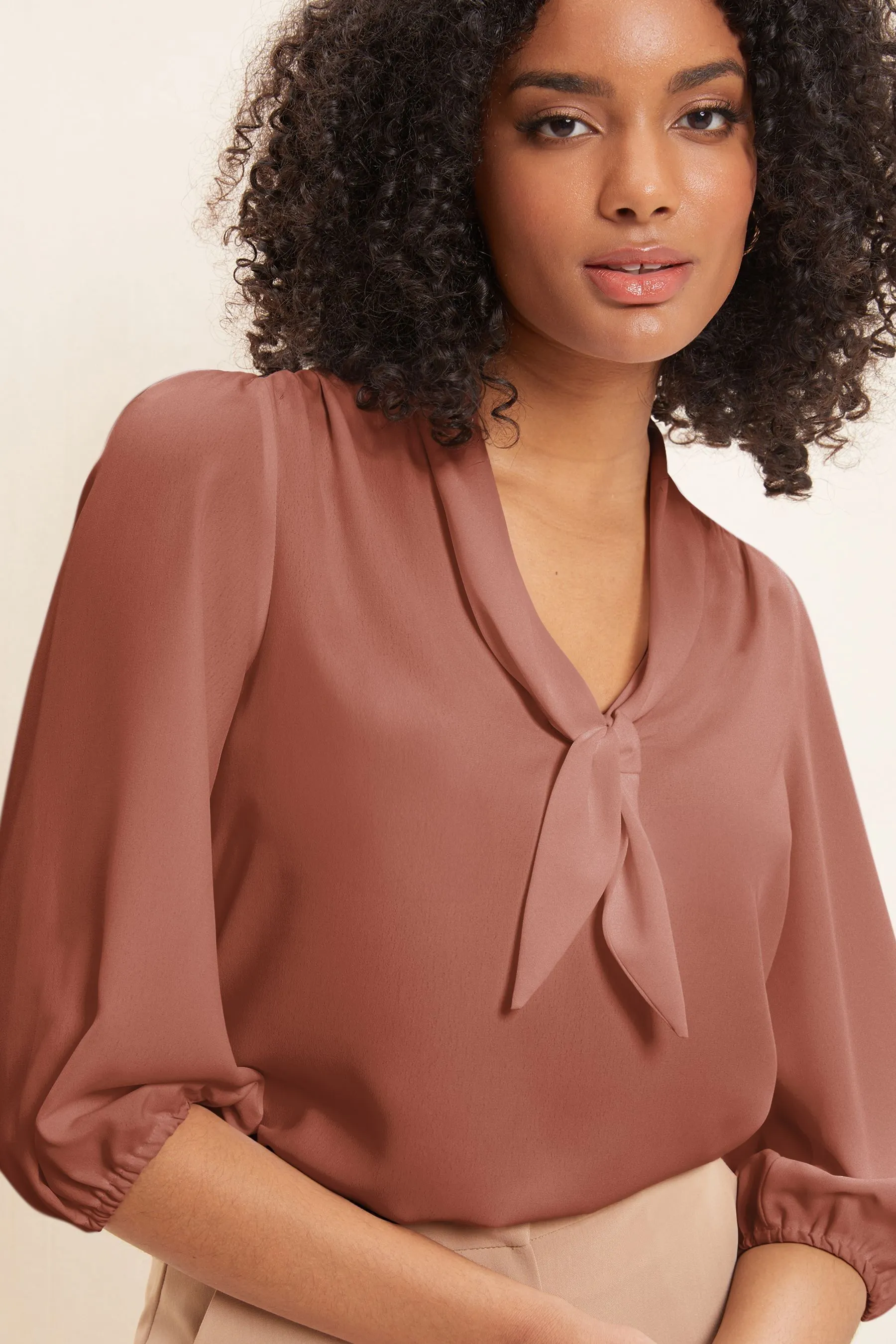 Friends Like These V Neck Bow Front 3/4 Sleeve Blouse    