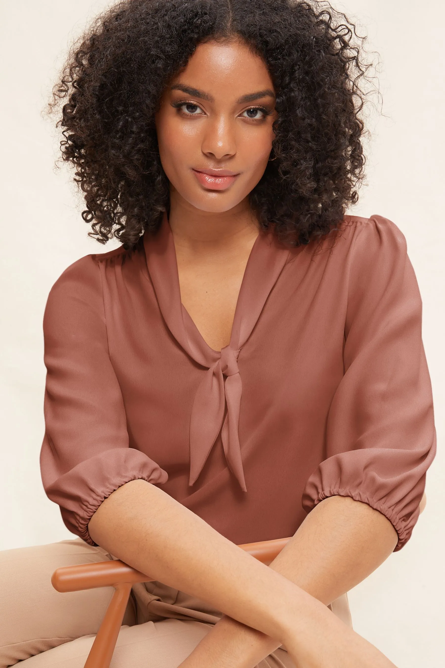 Friends Like These V Neck Bow Front 3/4 Sleeve Blouse    