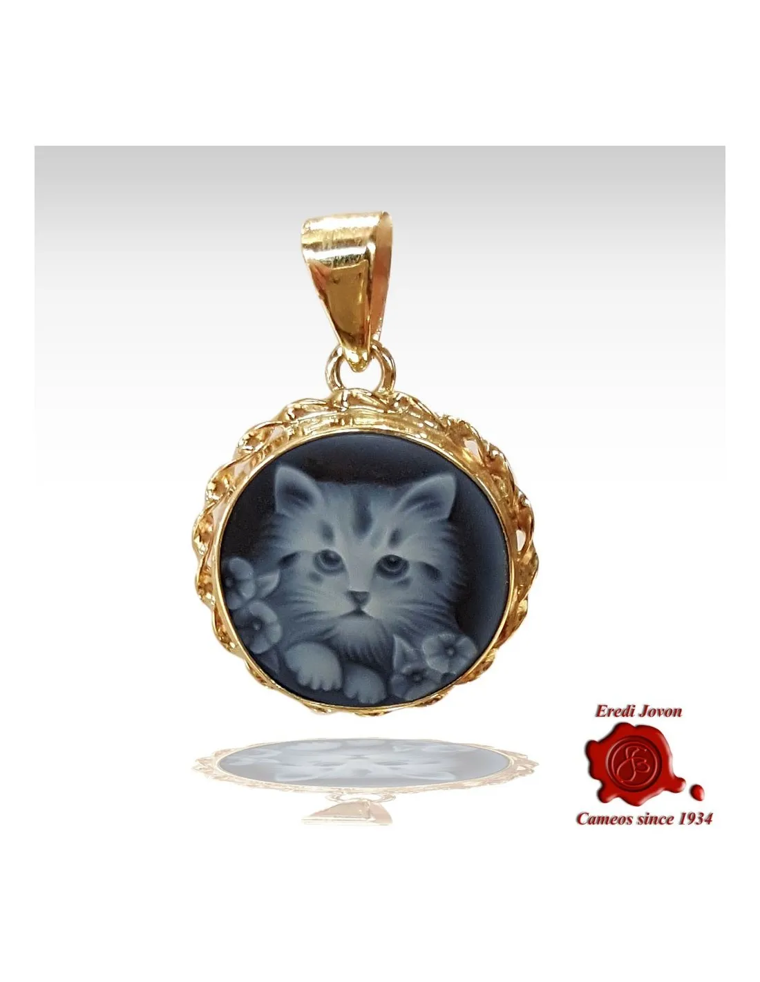 Gatto Ciondolo Cammeo Oro Giallo
