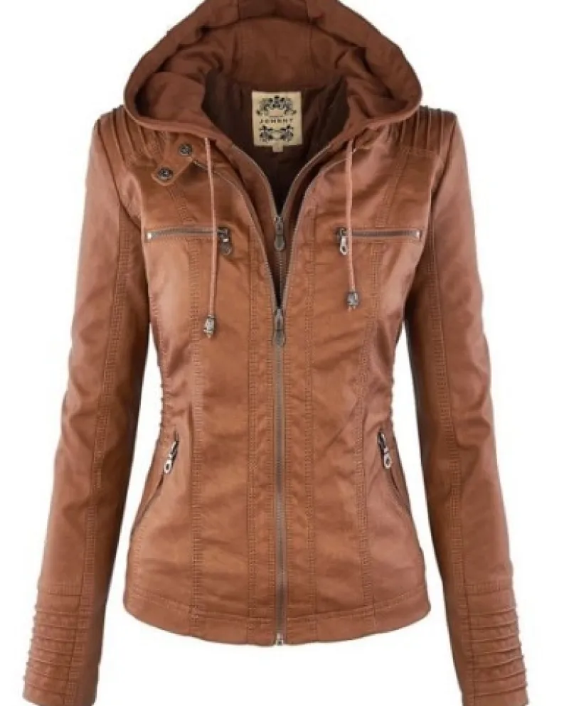 Giacca in ecopelle gotica Felpe con cappuccio da donna Giacca da moto autunno inverno Capispalla nera Giacca basic in ecopelle C