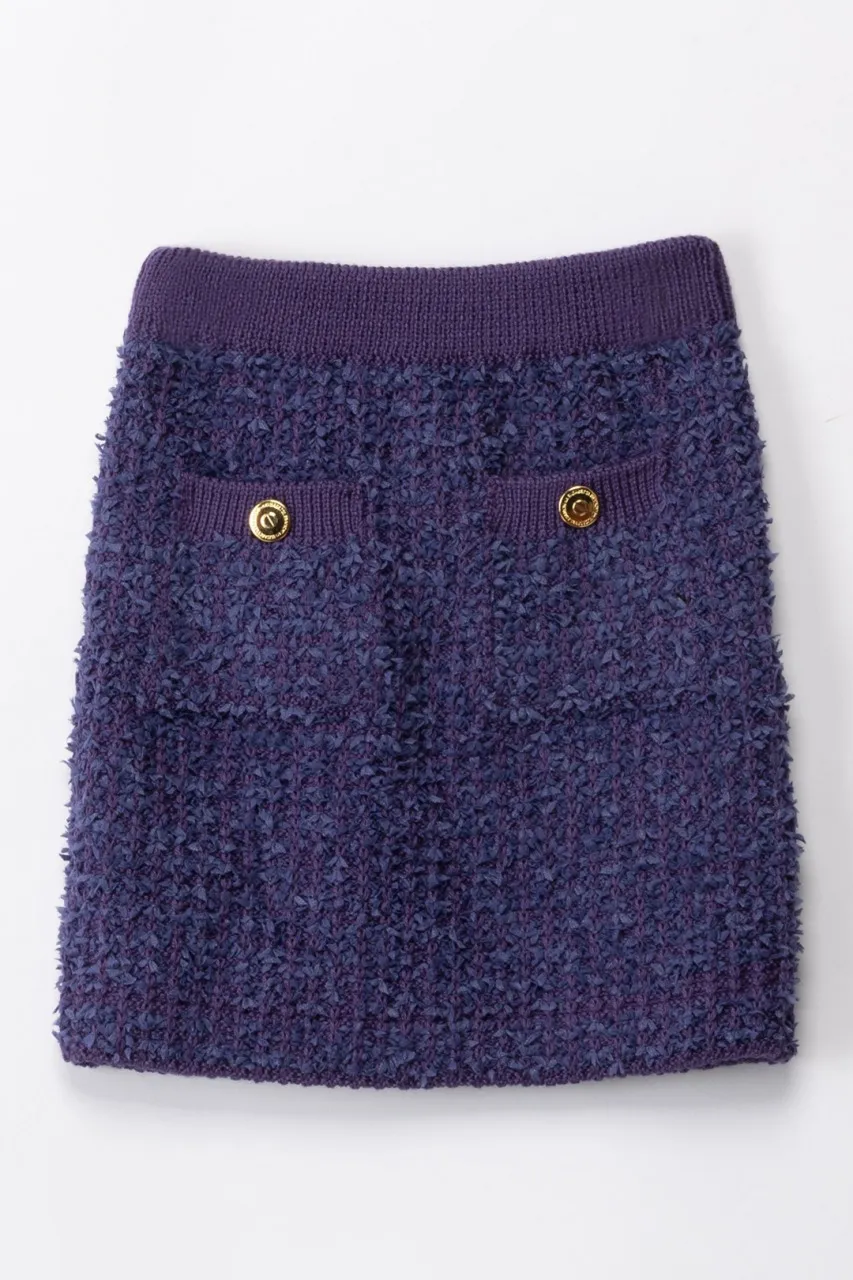 Gonna corta in bouclè con bottoni oro CANDY VIOLET