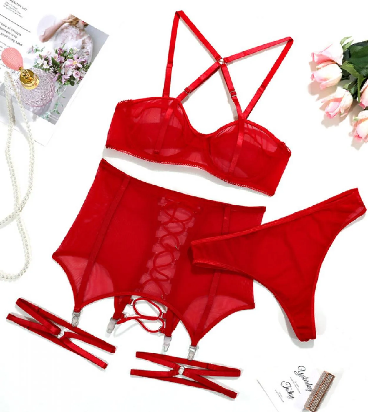 Intimo trasparente da donna Lingerie Gonna Set Reggiseno trasparente da donna Reggiseno e slip