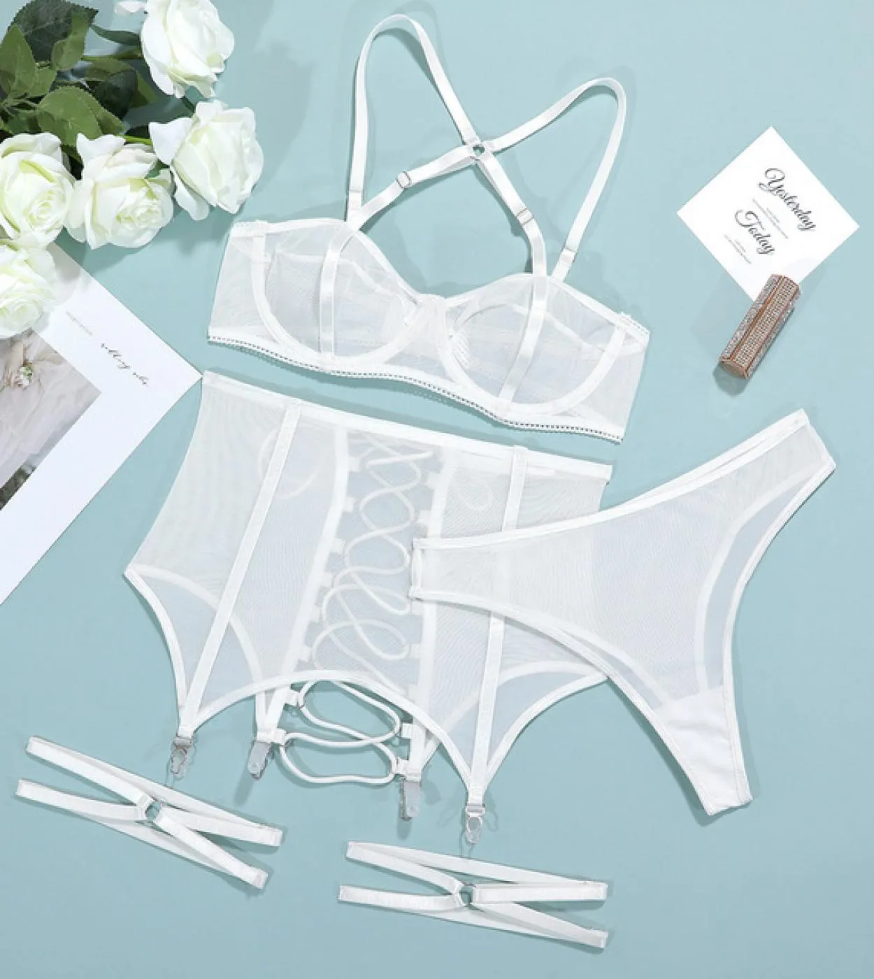 Intimo trasparente da donna Lingerie Gonna Set Reggiseno trasparente da donna Reggiseno e slip