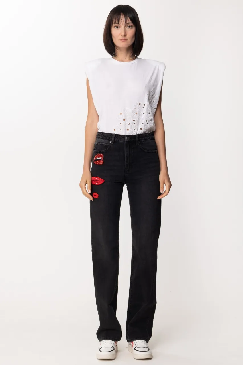 Jeans flare con ricami Kiss NERO LIMOUSINE