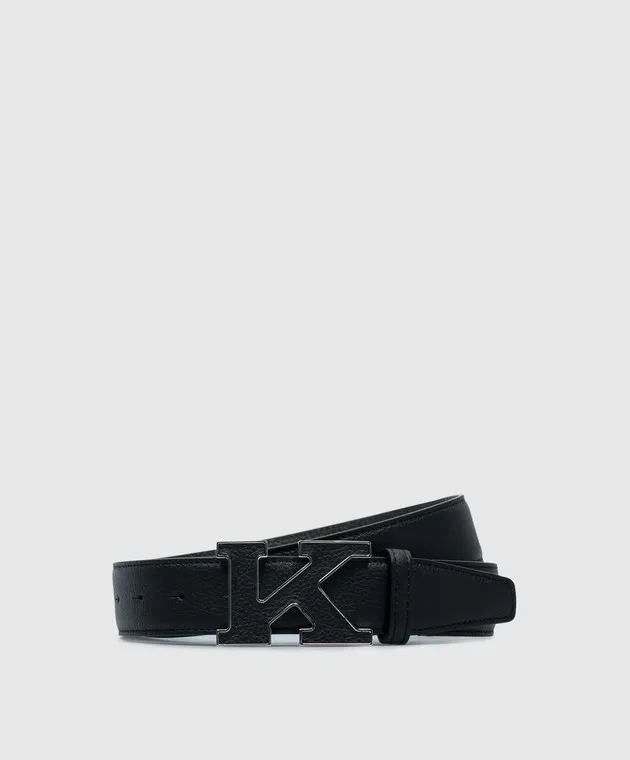 Kiton Cinturino in pelle nera con logo USC20PN01098