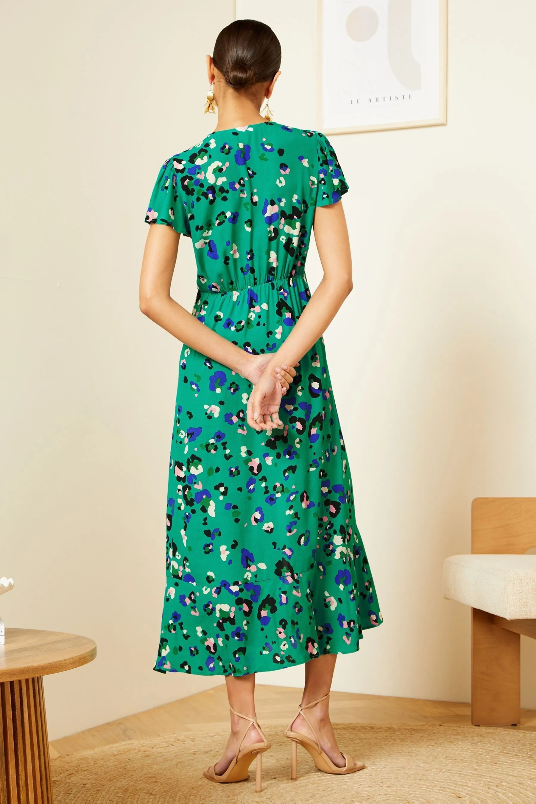 Love & Roses - Abito midi Scollo a V spacco frontale con dettaglio attorcigliato