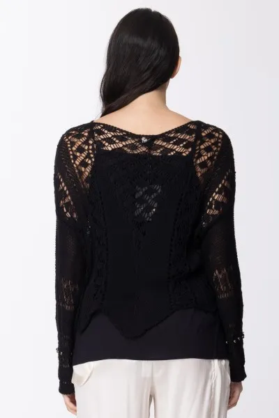 Maglia traforata con perline Nero
