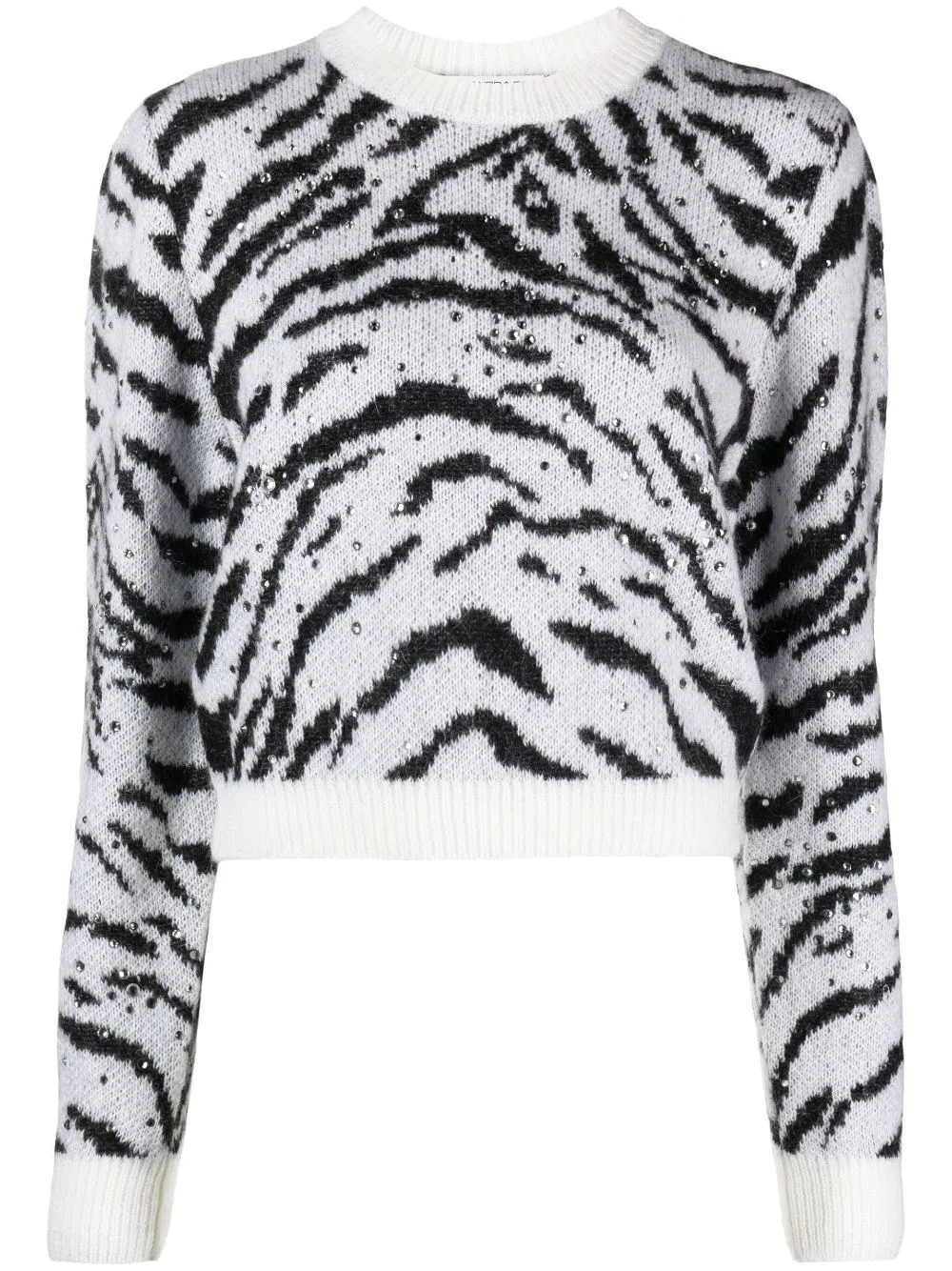 Maglione bianco e nero con fantasia animalier-donna