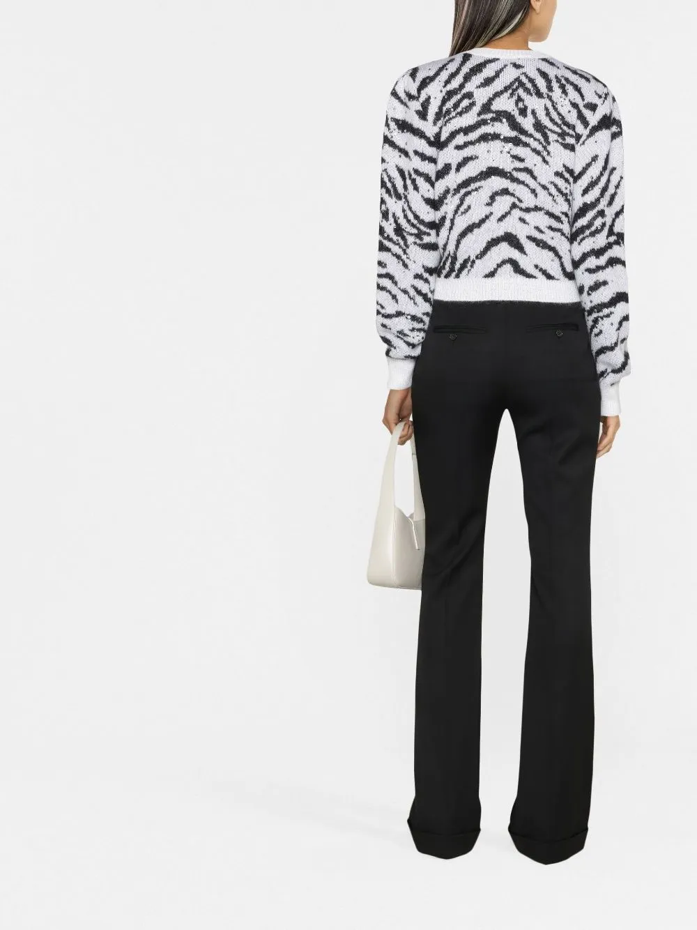 Maglione bianco e nero con fantasia animalier-donna