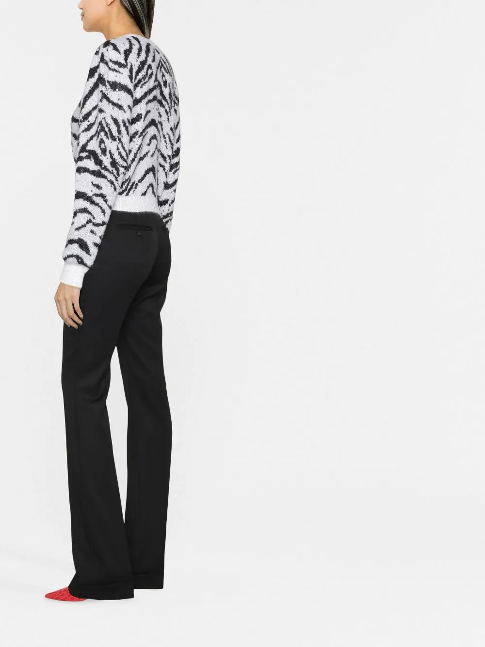 Maglione bianco e nero con fantasia animalier-donna