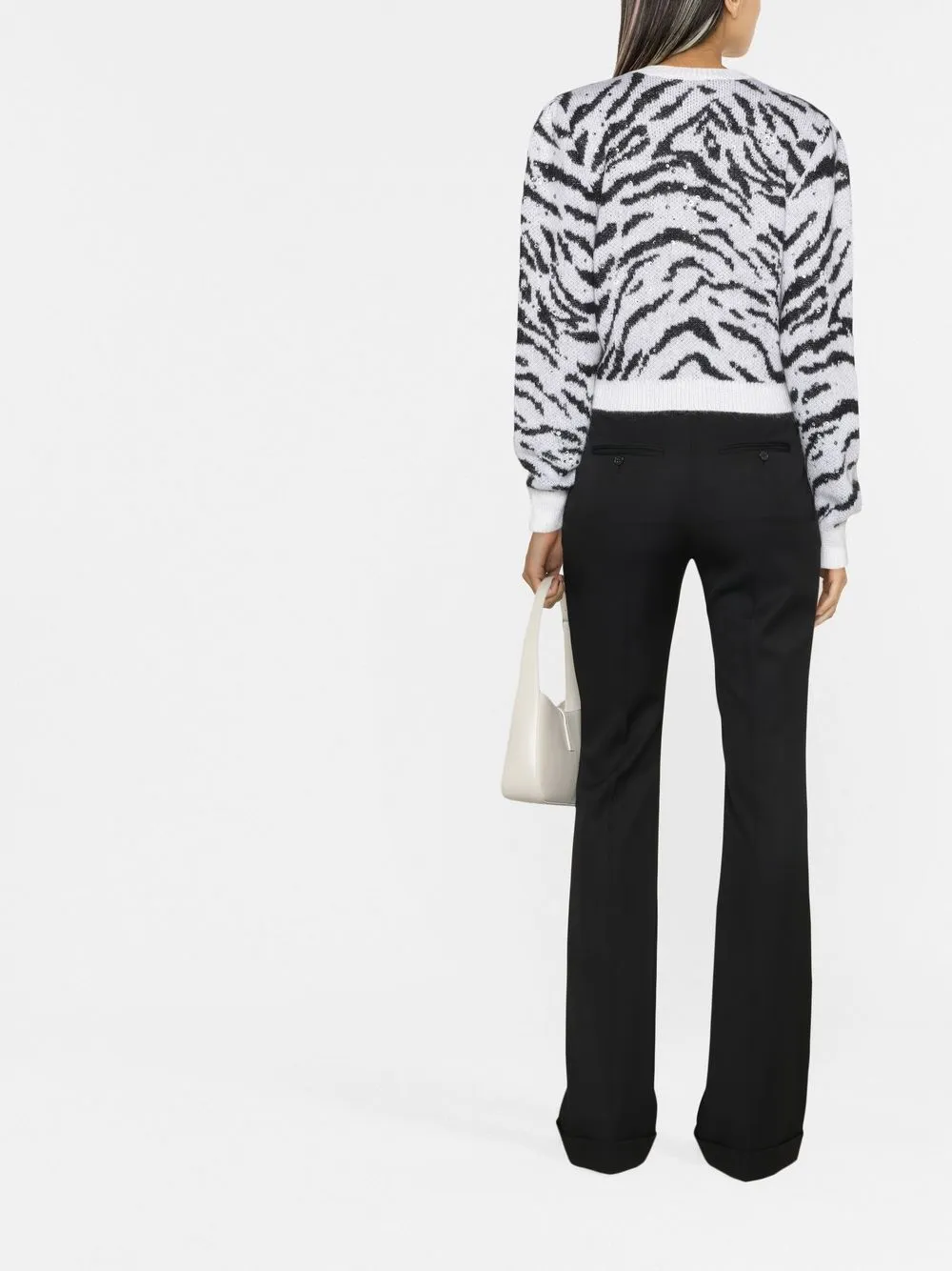 Maglione bianco e nero con fantasia animalier-donna