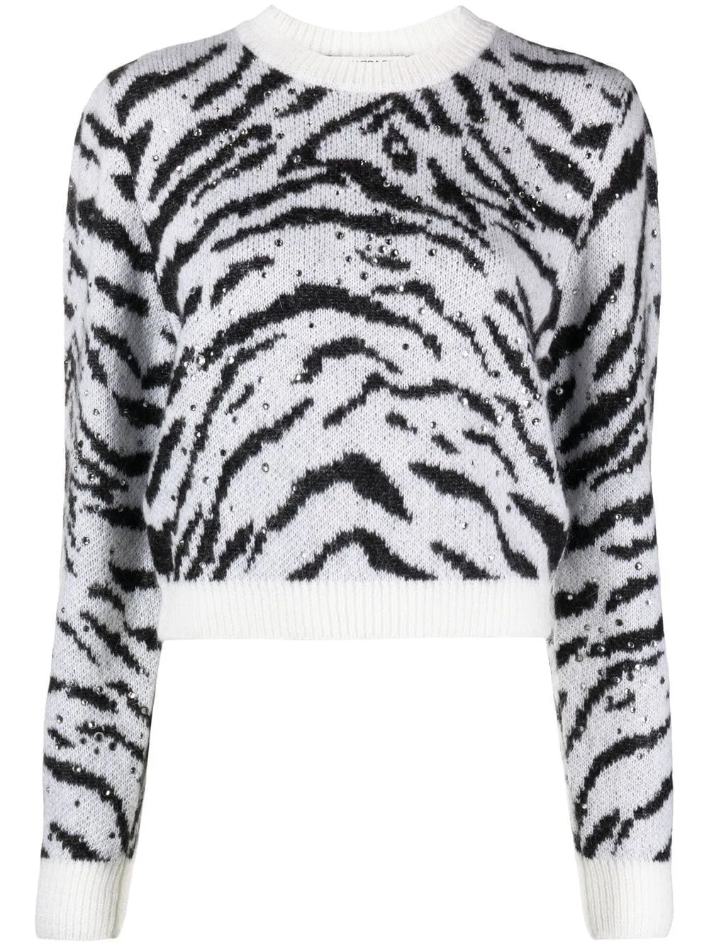 Maglione bianco e nero con fantasia animalier-donna