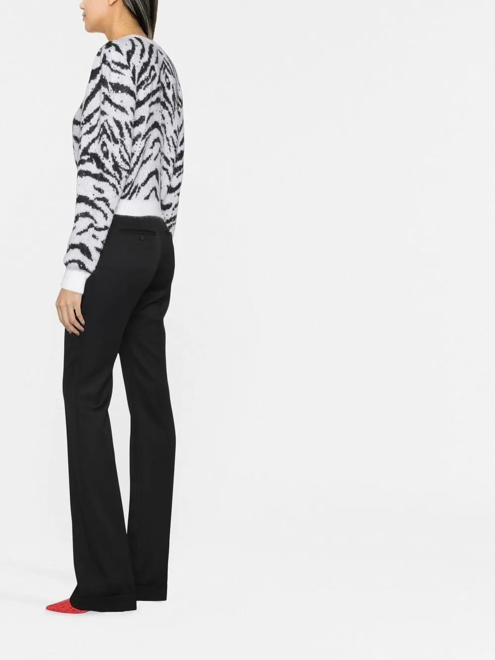 Maglione bianco e nero con fantasia animalier-donna