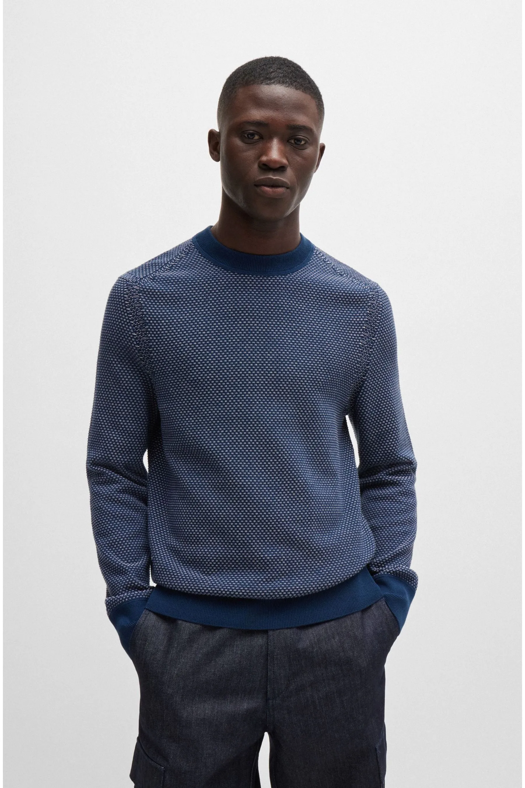 Maglione BOSS in misto cotone bicolore con struttura    