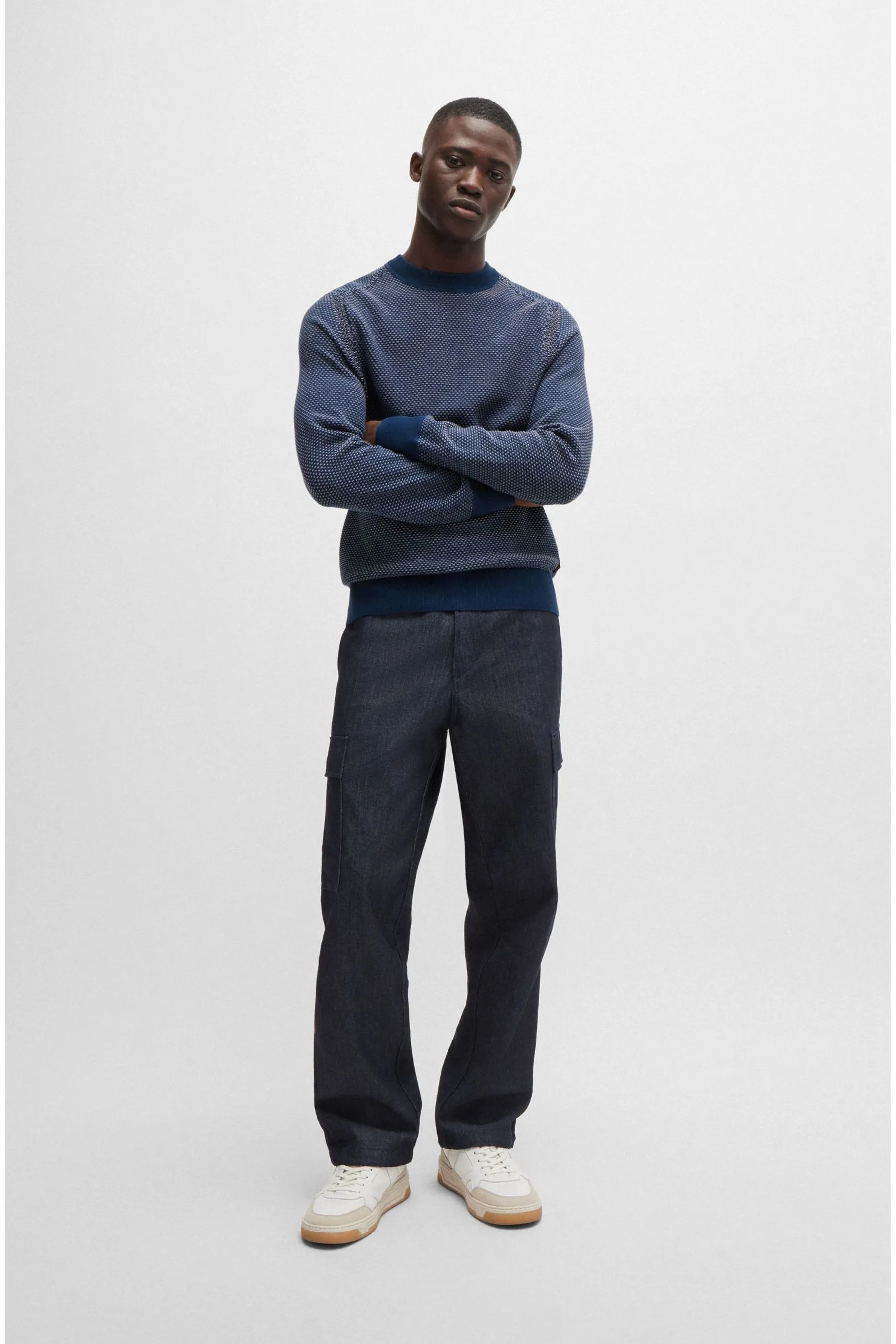 Maglione BOSS in misto cotone bicolore con struttura    