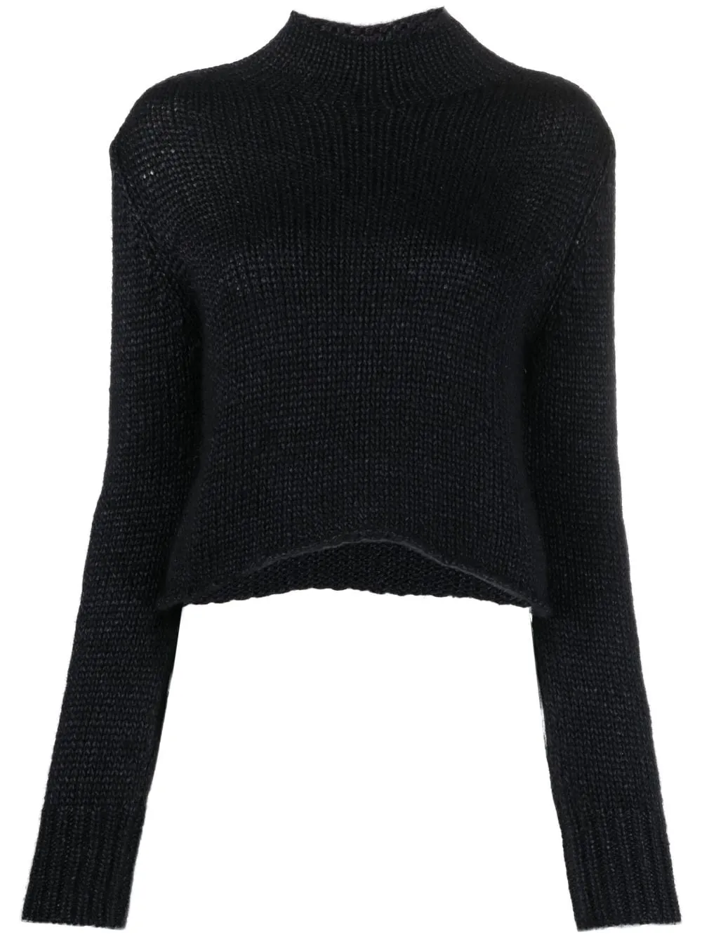 Maglione corto a collo alto in nero - donna
