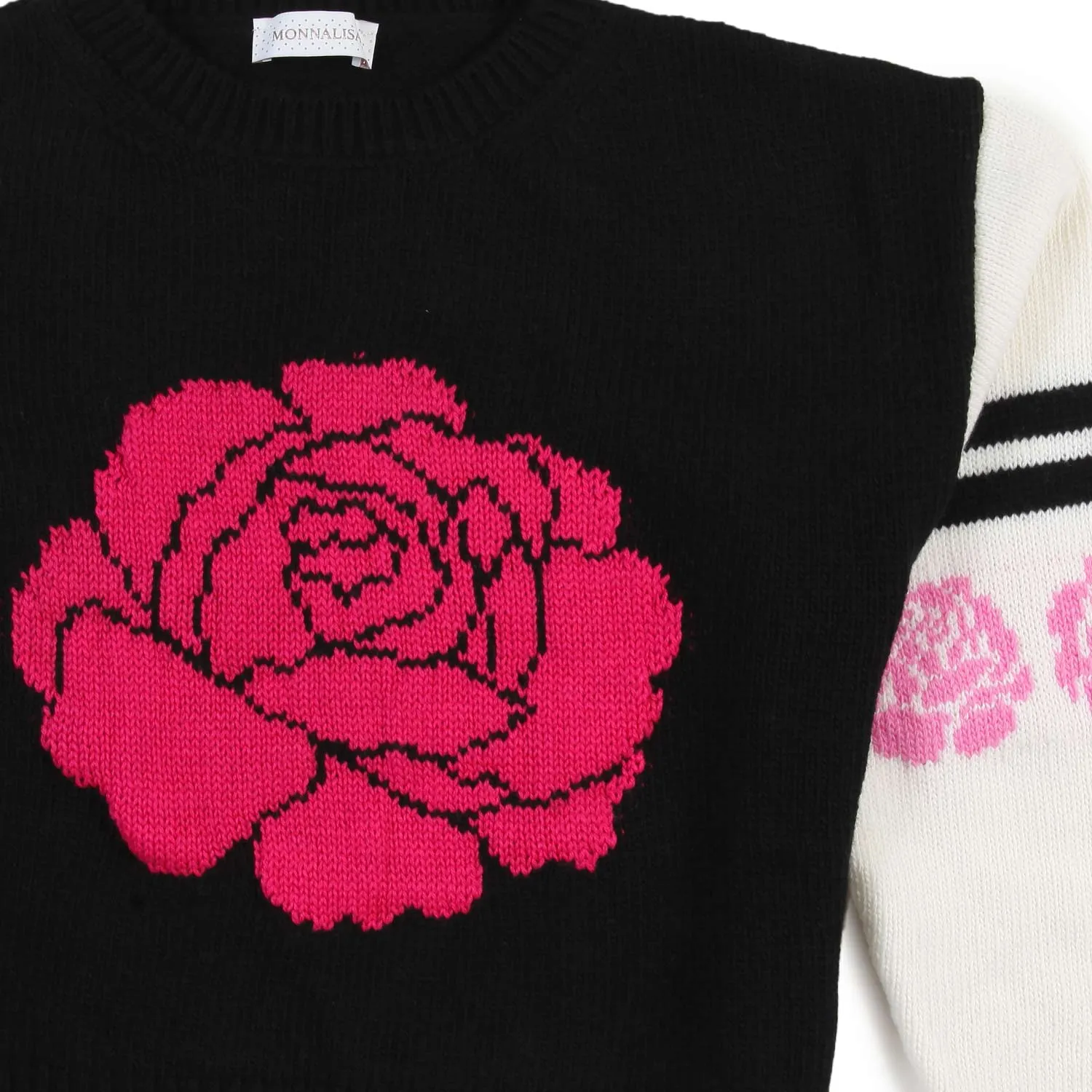 Maglione Monnalisa Nero E Fucsia Con Maniche Panna