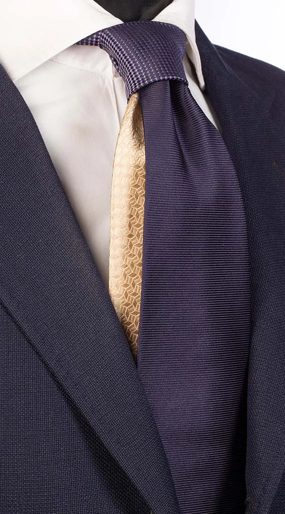 Man Blue Tie Horizontal Tone on Tone Line Blue Contrast Knot Violet White Pattern N634