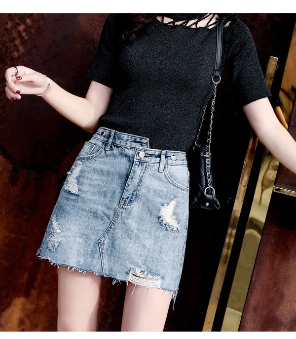 Minigonna denim con occhielli