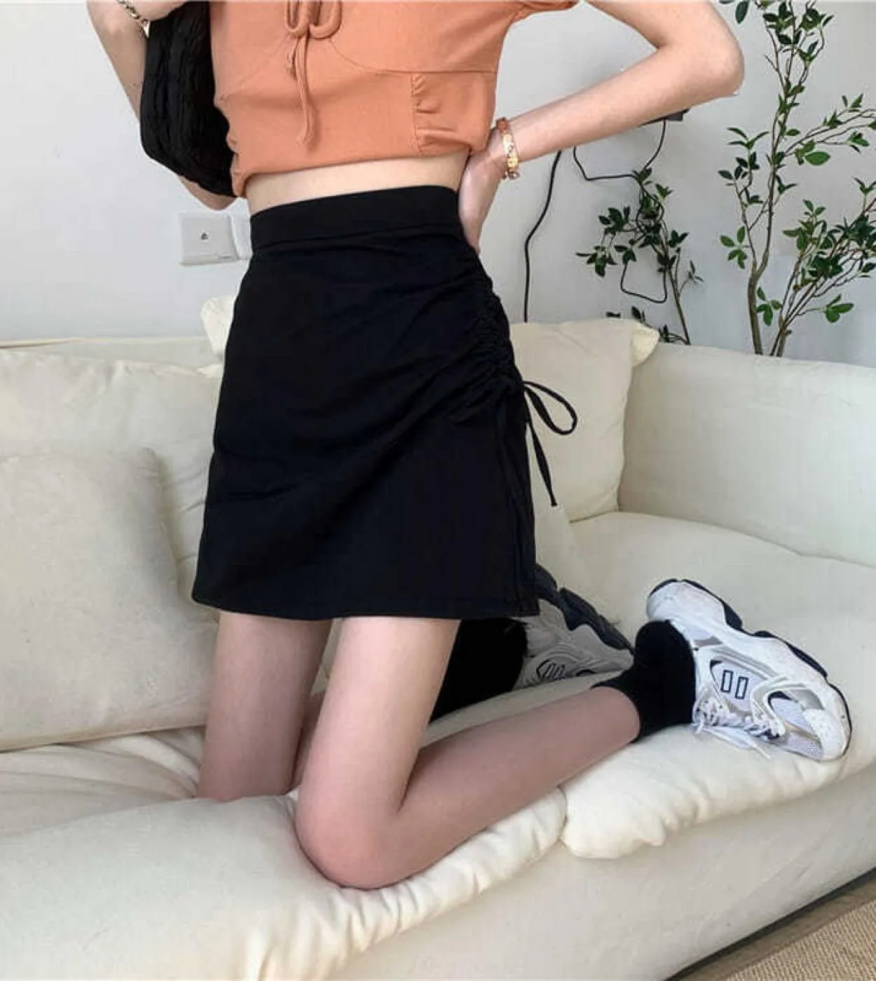 Moda estate donna gonne 2023 arricciatura tinta unita gonna a vita alta linea per ragazze minigonna casual donna