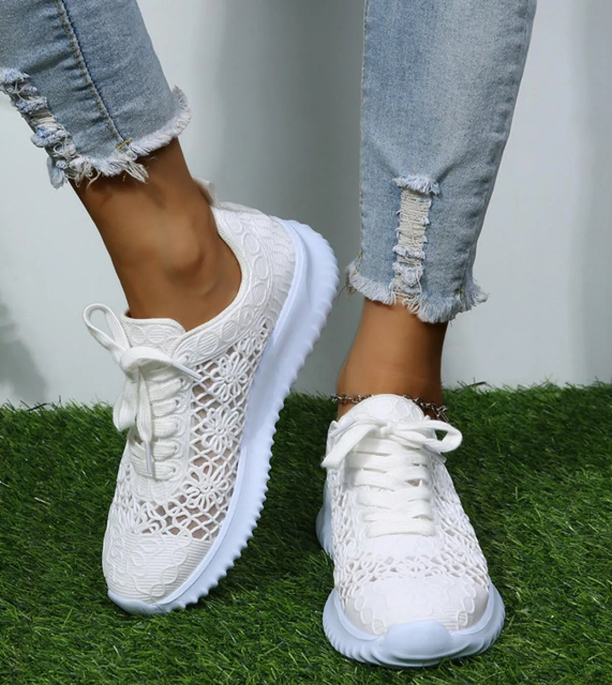 Nuove donne estive Sneakers in mesh traspirante Scarpe da donna alla moda Scarpe casual con lacci Piattaforma Sport Scarpe vulca