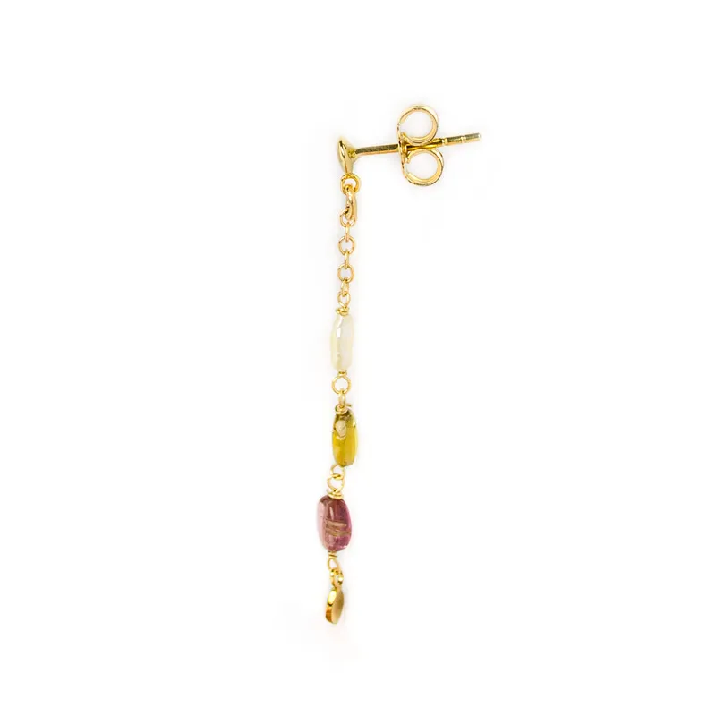 Orecchini in oro giallo con perle e tormaline
