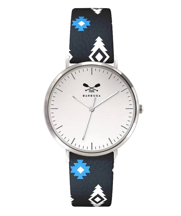 OROLOGIO BIANCO INDICI dm. 38 PELLE STAMPA TRIBAL