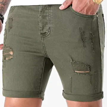 Pantaloncini Jean con strappi B156PE21 Verde Khaki