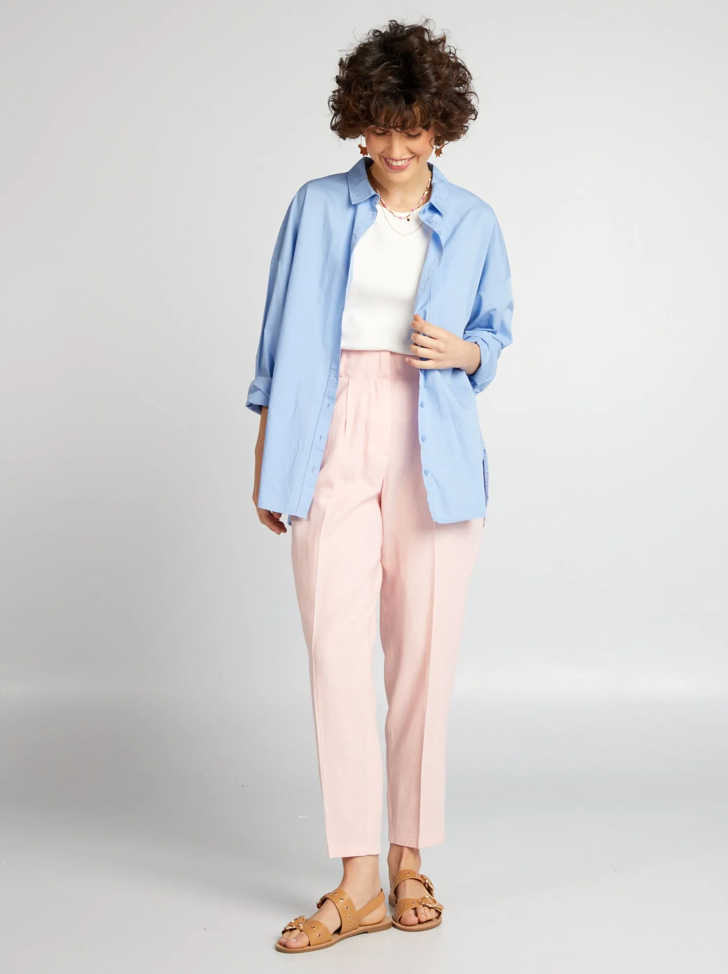 Pantaloni a sigaretta in lino - ROSA