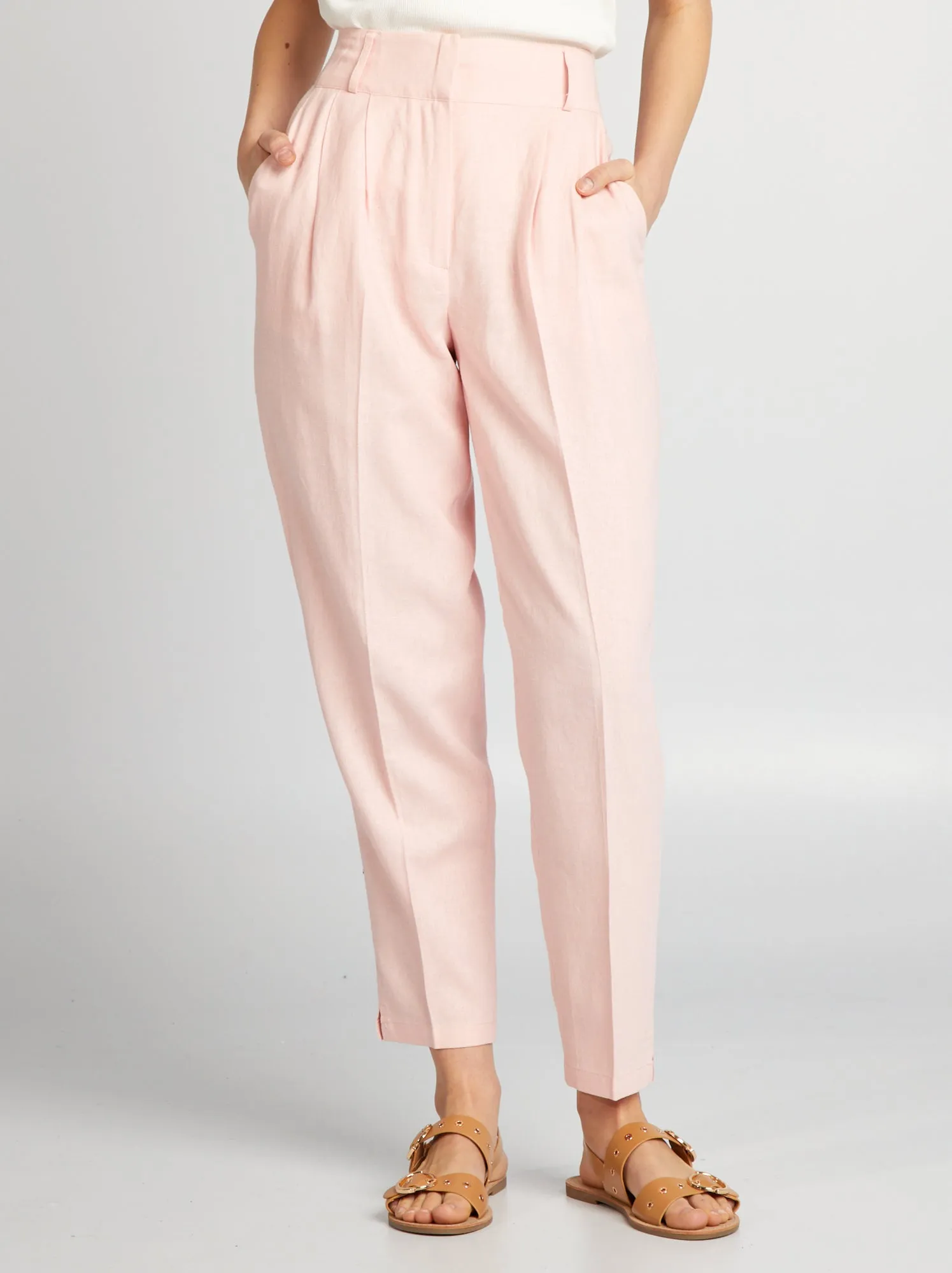 Pantaloni a sigaretta in lino - ROSA