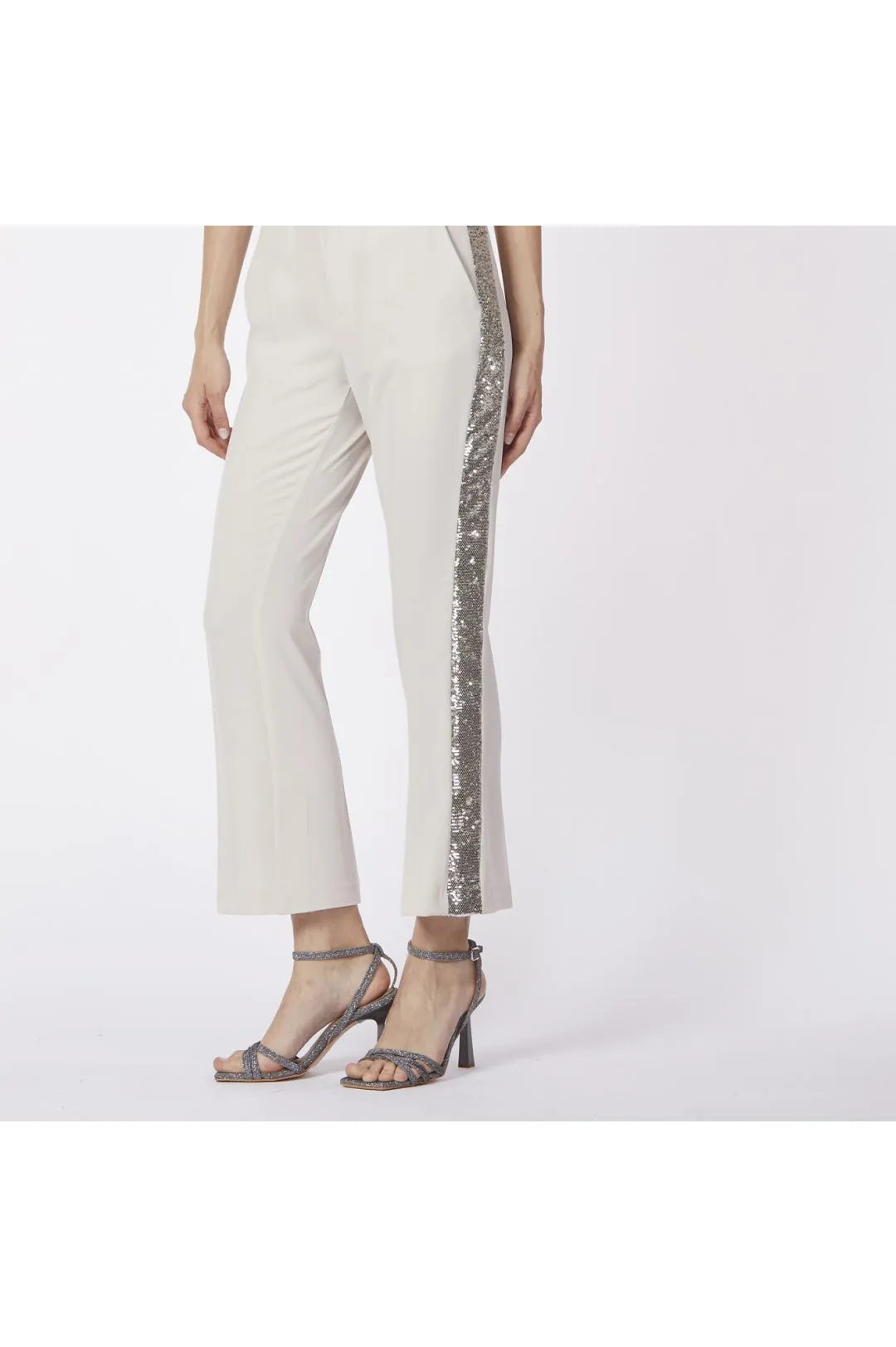 pantaloni con banda laterale di pailettes corda