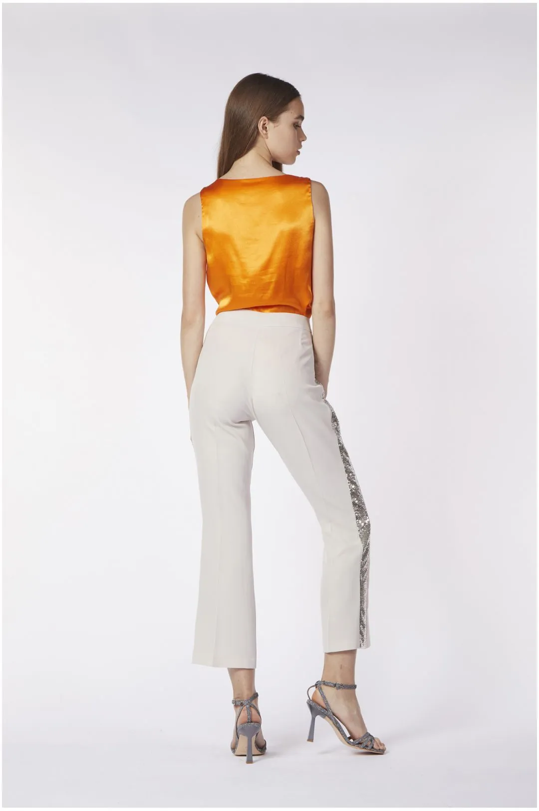 pantaloni con banda laterale di pailettes corda