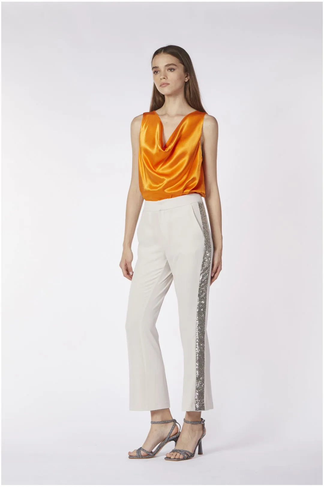 pantaloni con banda laterale di pailettes corda