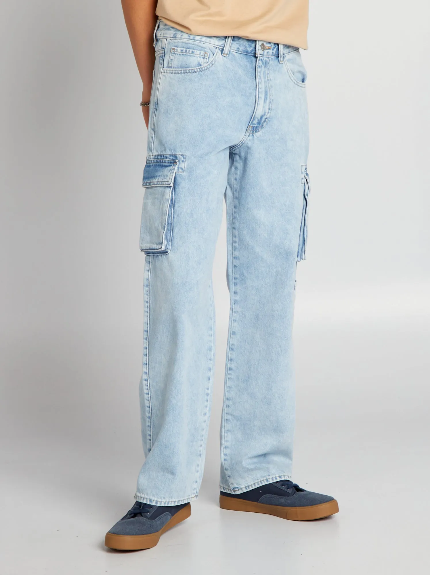 Pantaloni in denim wide leg con tasche - BLU