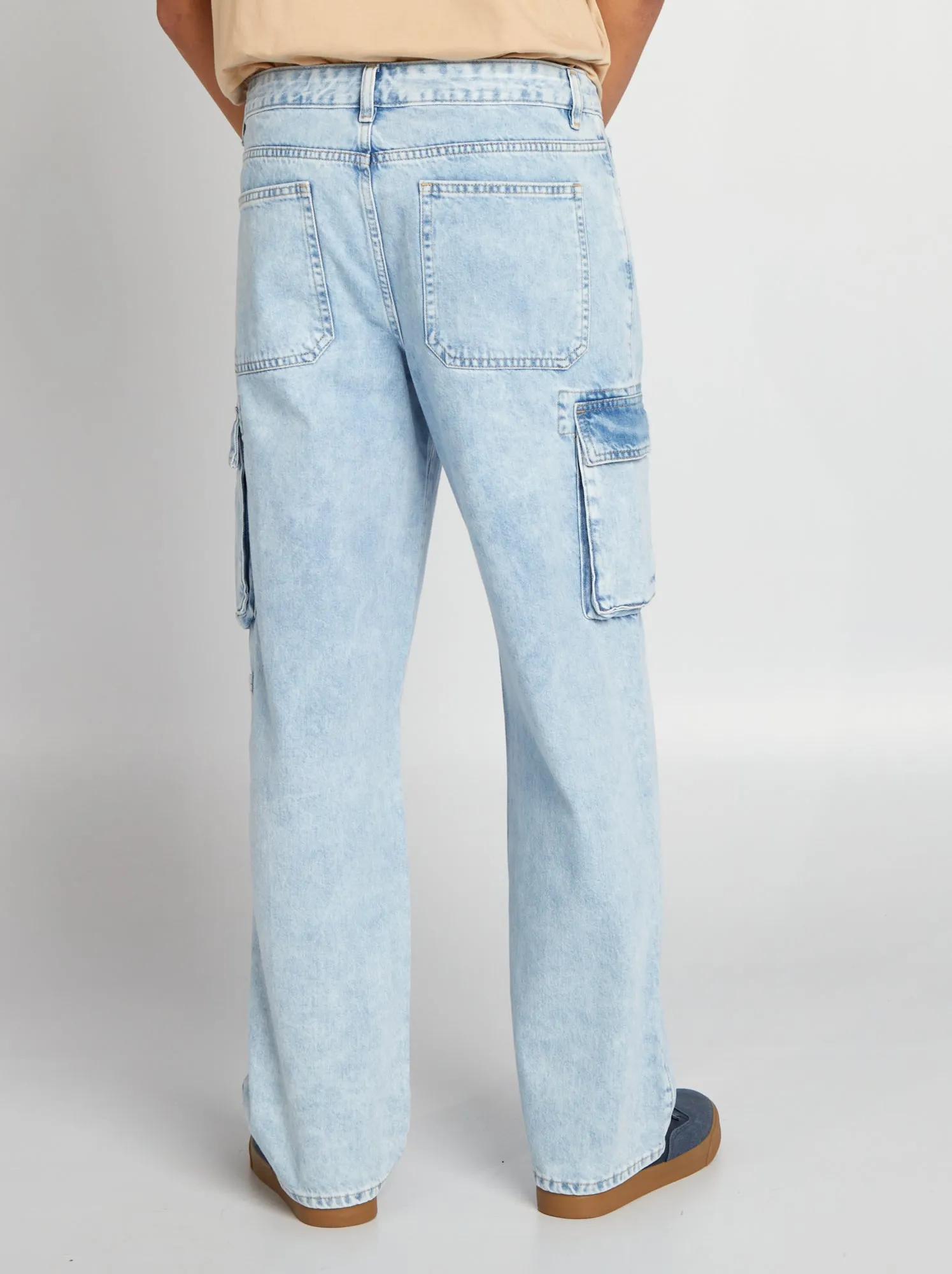 Pantaloni in denim wide leg con tasche - BLU