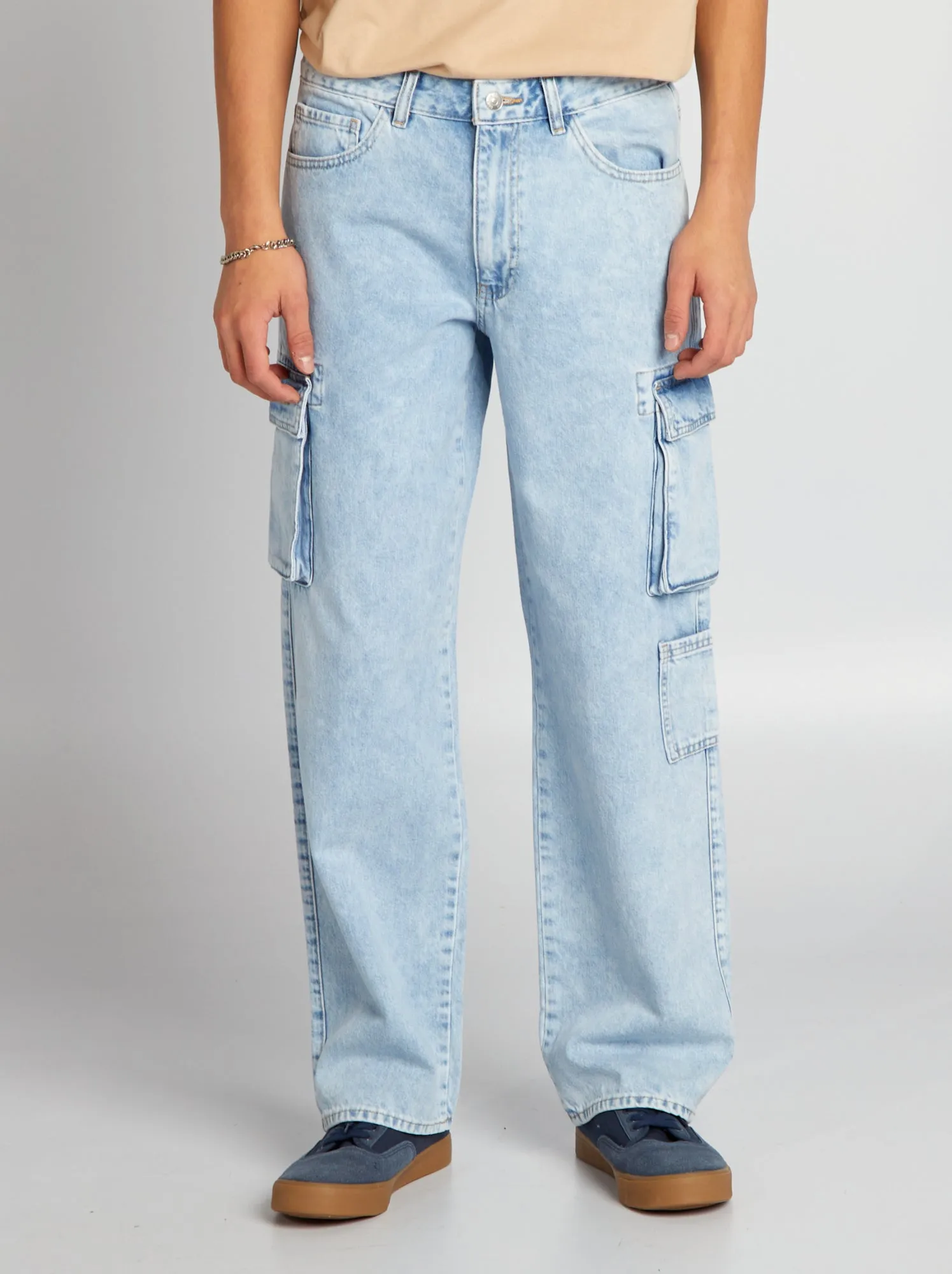 Pantaloni in denim wide leg con tasche - BLU